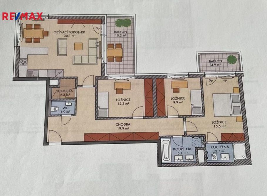 Byt 4+kk, plocha 106 m2, garáž, dva balkony o ploše 15m2, v rezidenci Malý háj, Štěrboholy, obrázek č. 3