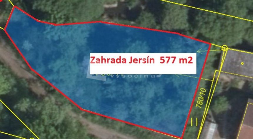 Prodej oploceného pozemku - zahrady, 577 m2  v Jersíně, obrázek č. 1