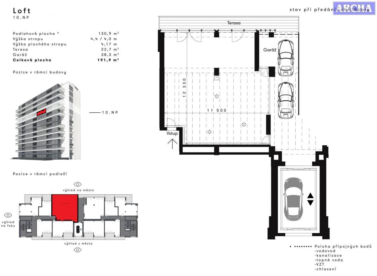 Prodej bytu Loft, plocha 191,9 m2, 10.NP,  balkon,  Praha 4