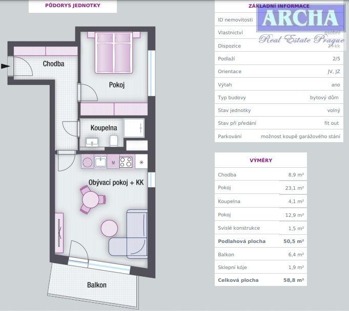 Prodej bytu 2+kk, 58,8 m2 s balkonem, 2.NP,  Praha 2 Vinohrady, obrázek č. 2
