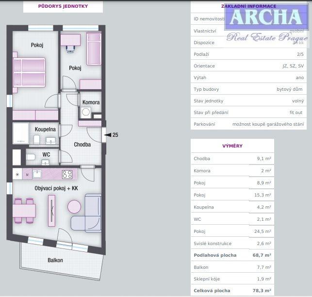 Prodej bytu 3+kk,  78,3 m2 s balkonem, 2.NP,  Praha 2., obrázek č. 3