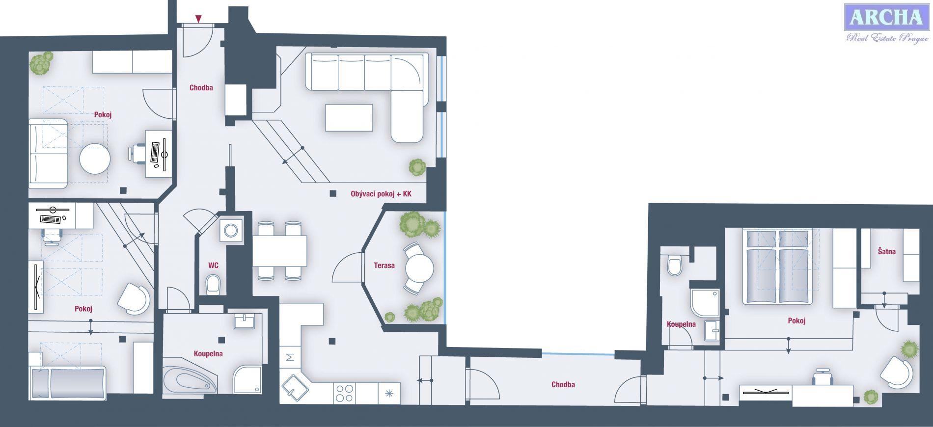 Prodej bytu 4+kk, 148,6 m2, terasa 6,2 m2,  5.NP,  PRAHA 8 Palmovka, obrázek č. 2