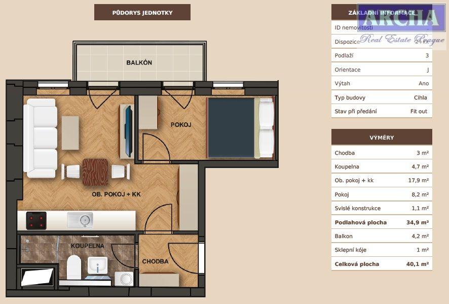 Prodej bytu 2+kk, 40,1 m2, balkon 4,2 m2, Praha 2 Centrum, obrázek č. 2