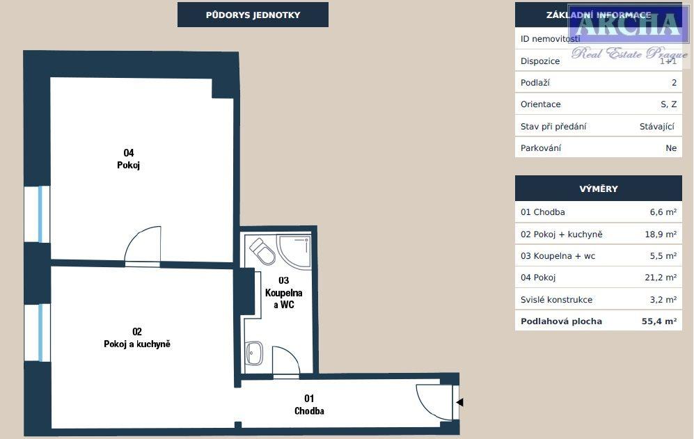 Prodej bytu 1+1, plocha 55,4 m2, 2.NP, Praha 10 Hostivař, obrázek č. 2