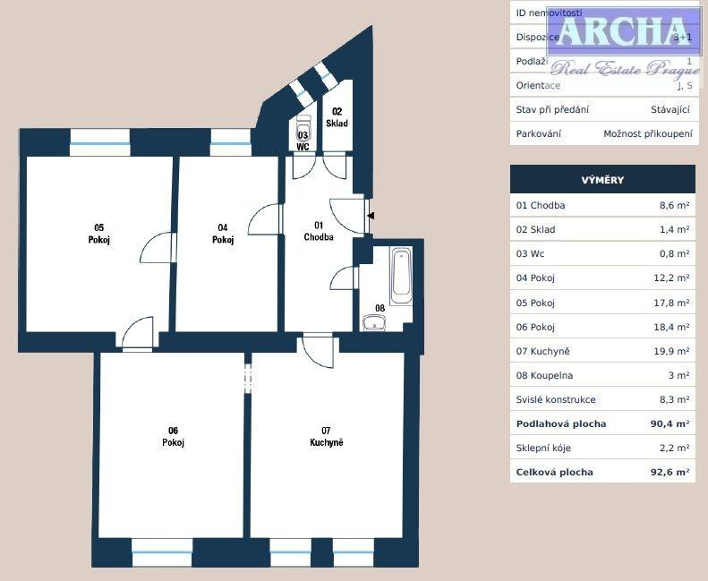 Prodej bytu 3+1, plocha 92,6 m2, 1. NP, Praha 10 Hostivař, obrázek č. 2