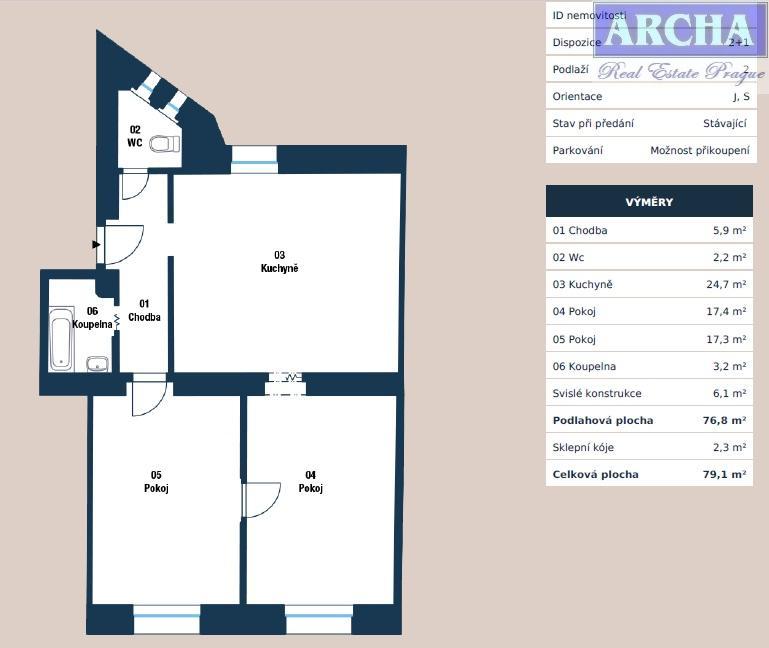 Prodej bytu 2+1, plocha 79,1 m2,  2. NP,  Praha 10 Hostivař, obrázek č. 2