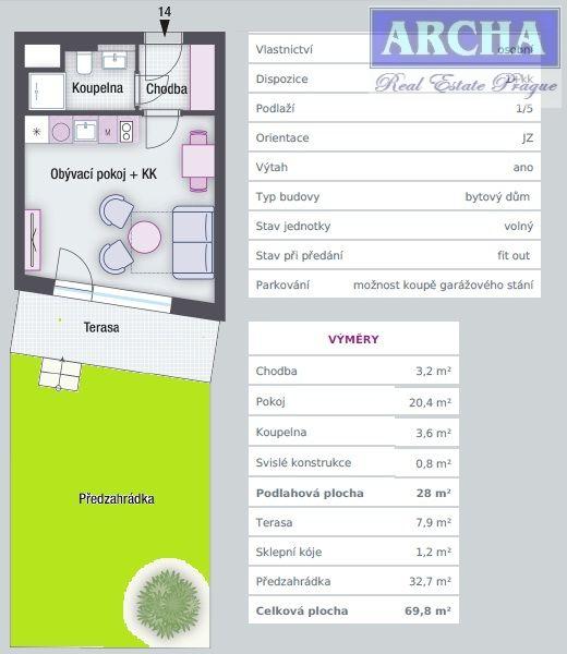 Prodej bytu 1+kk, 28 m2+ terasa 7,9 m2 + zahrádka 32,7 m2, Praha 2 Vinohrady, obrázek č. 2