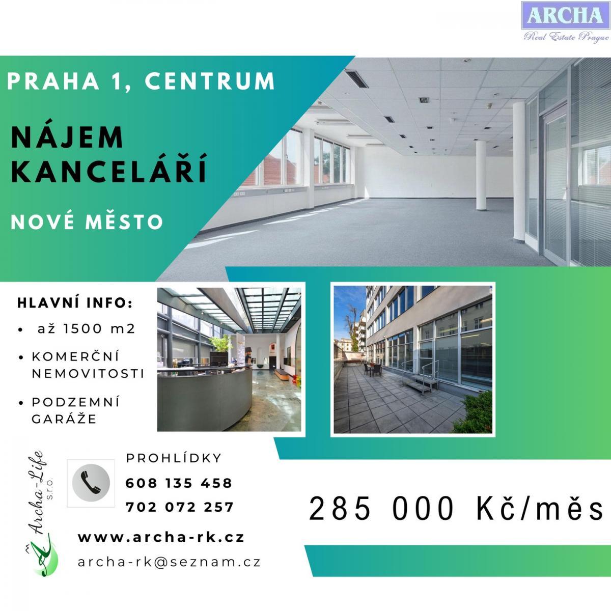 Nájem kanceláří až 1500 m2, Praha 1 Centrum