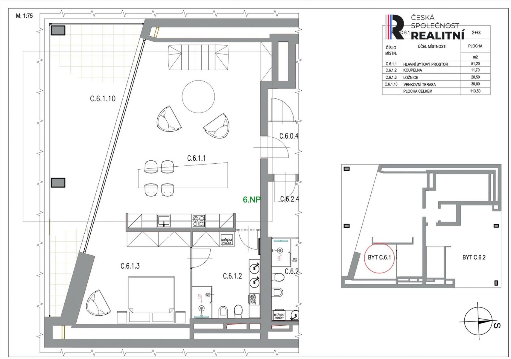 Prodej, Byt 2+kk s terasou a parkovacím místem, 113,10  m2, Zlín - Lorencova ul., obrázek č. 2