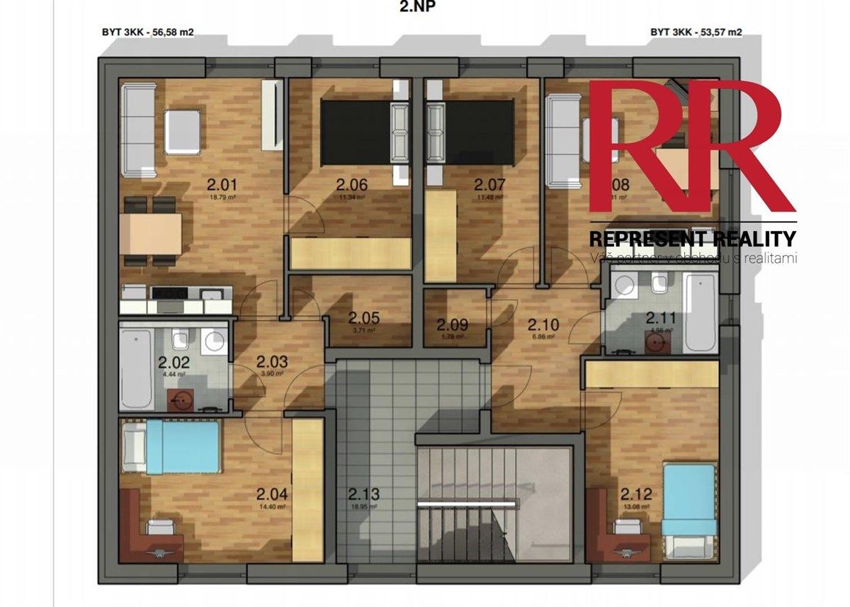 Prodej bytu 3+kk 53,57 m2 v Líšťanech, novostavba včetně parkovacího stání a zahrádky, developerský , obrázek č. 2