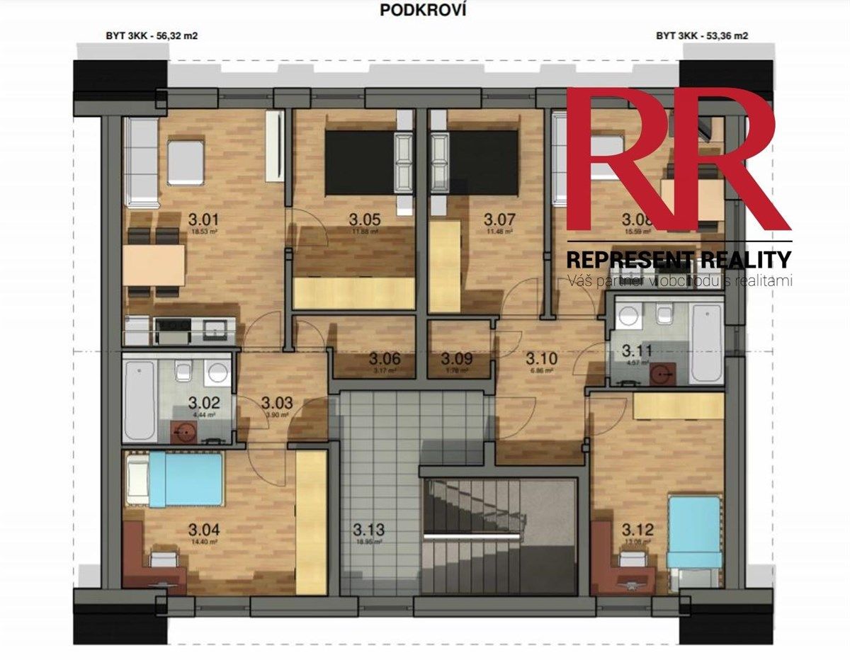 Prodej bytu 3+kk 53,36 m2 v Líšťanech, novostavba včetně parkovacího stání a zahrádky, developerský , obrázek č. 2