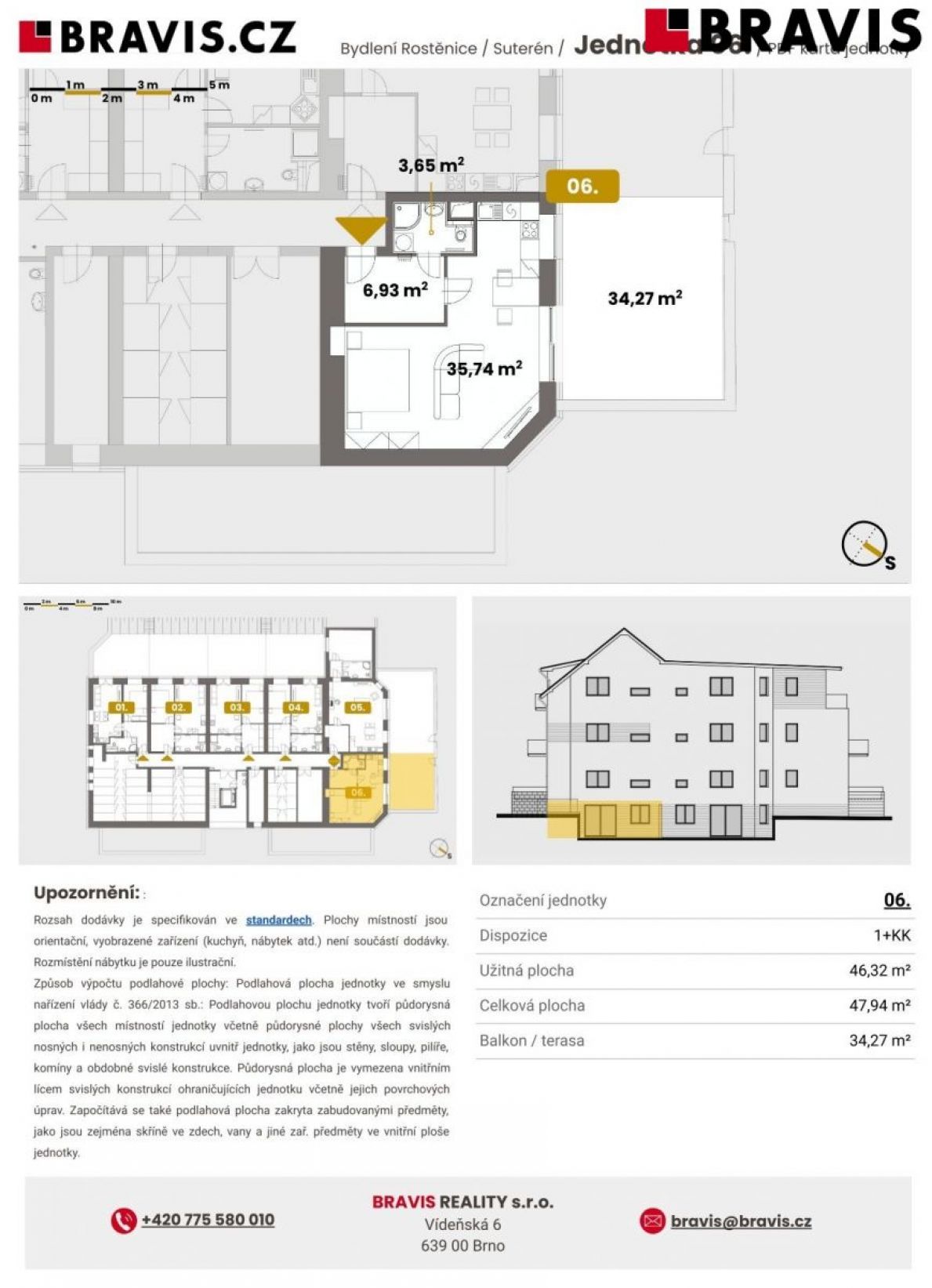 Prodej nového bytu 1+kk (č.06) s terasou 82m2, parkovací stání, sklep, obec Rostěnice-Zvonovice, obrázek č. 2