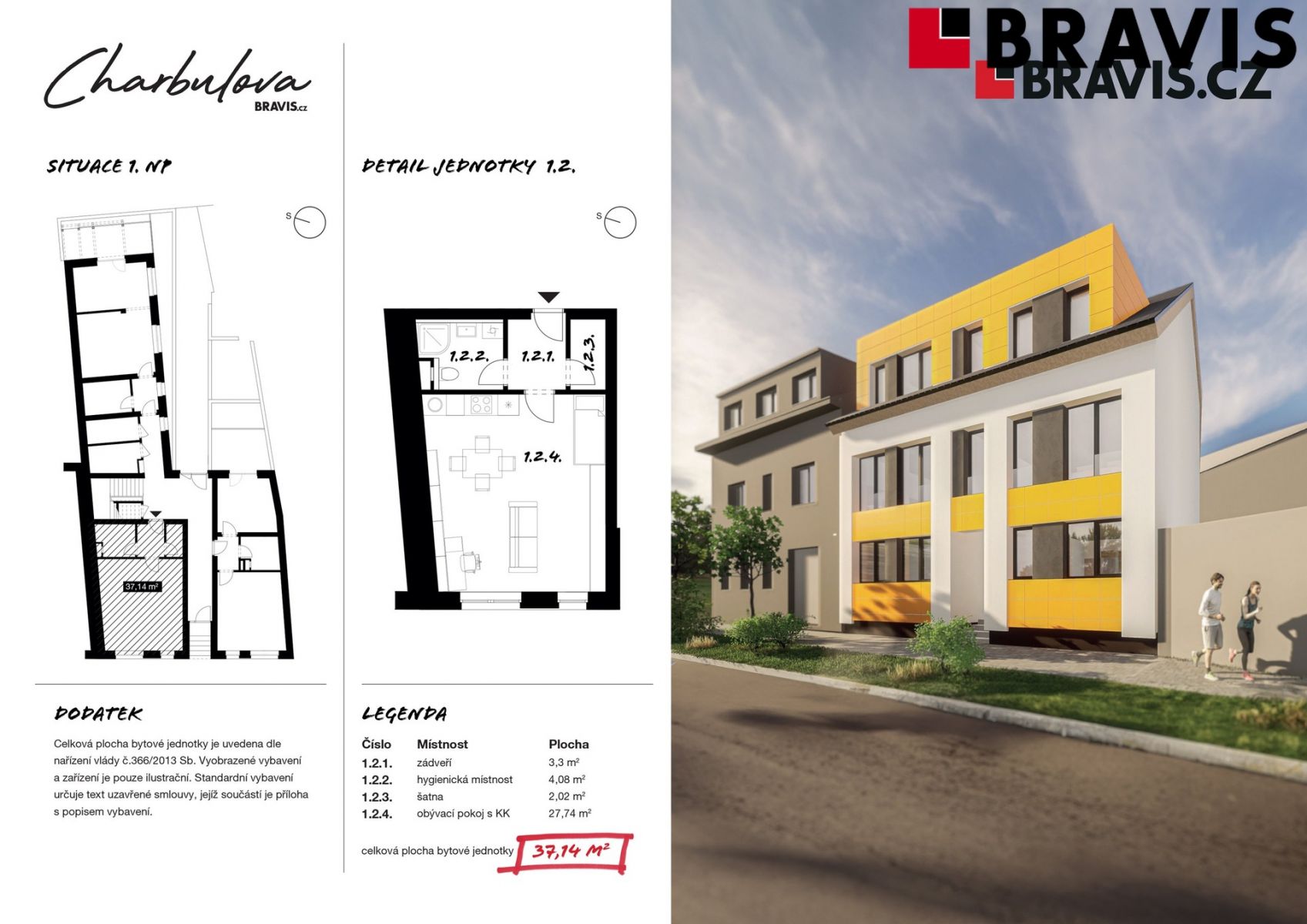 Prodej novostavby bytu 1+kk, ulice Charbulova, Brno - Černovice, možnost parkování, obrázek č. 2
