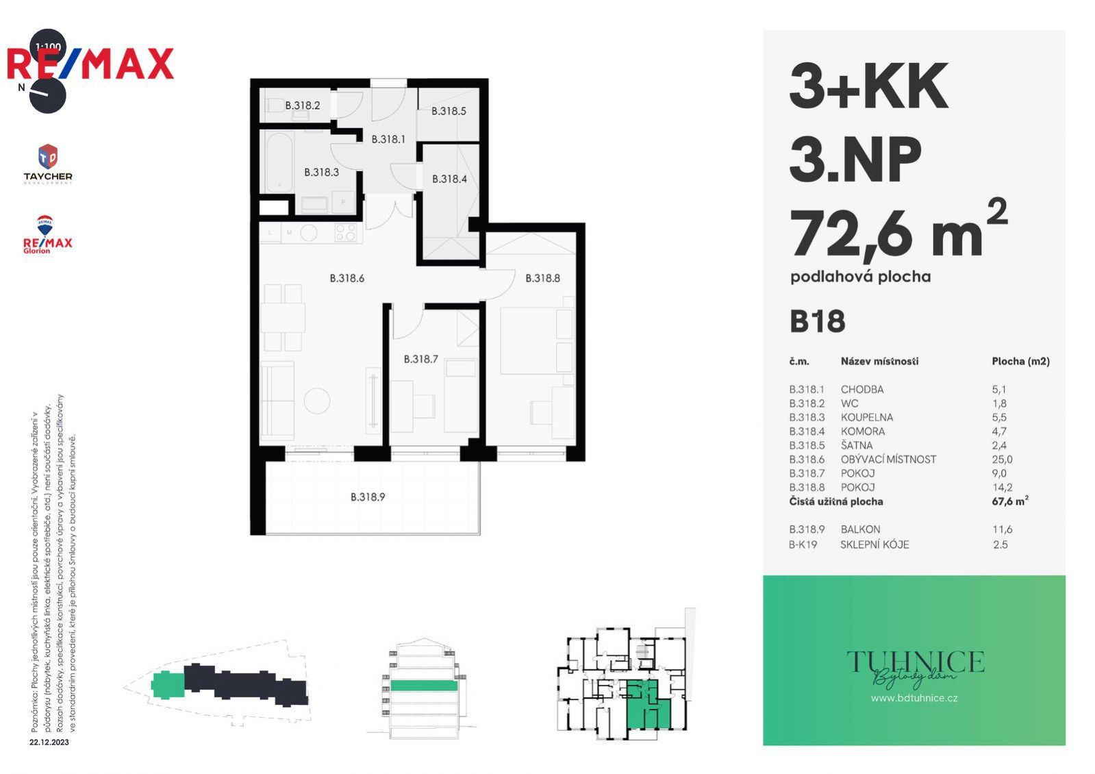 Prodej bytu  3+KK č. B18 v 3NP , 72,6 m2 s balkonem 11,6m2 v ul. Šumavská Karlovy vary, obrázek č. 3