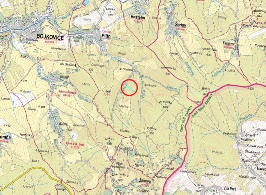 Lesní pozemky o výměře 15 480 m2, podíl 1/1, k.ú. Pitín, okres Uherské Hradiště, obrázek č. 1