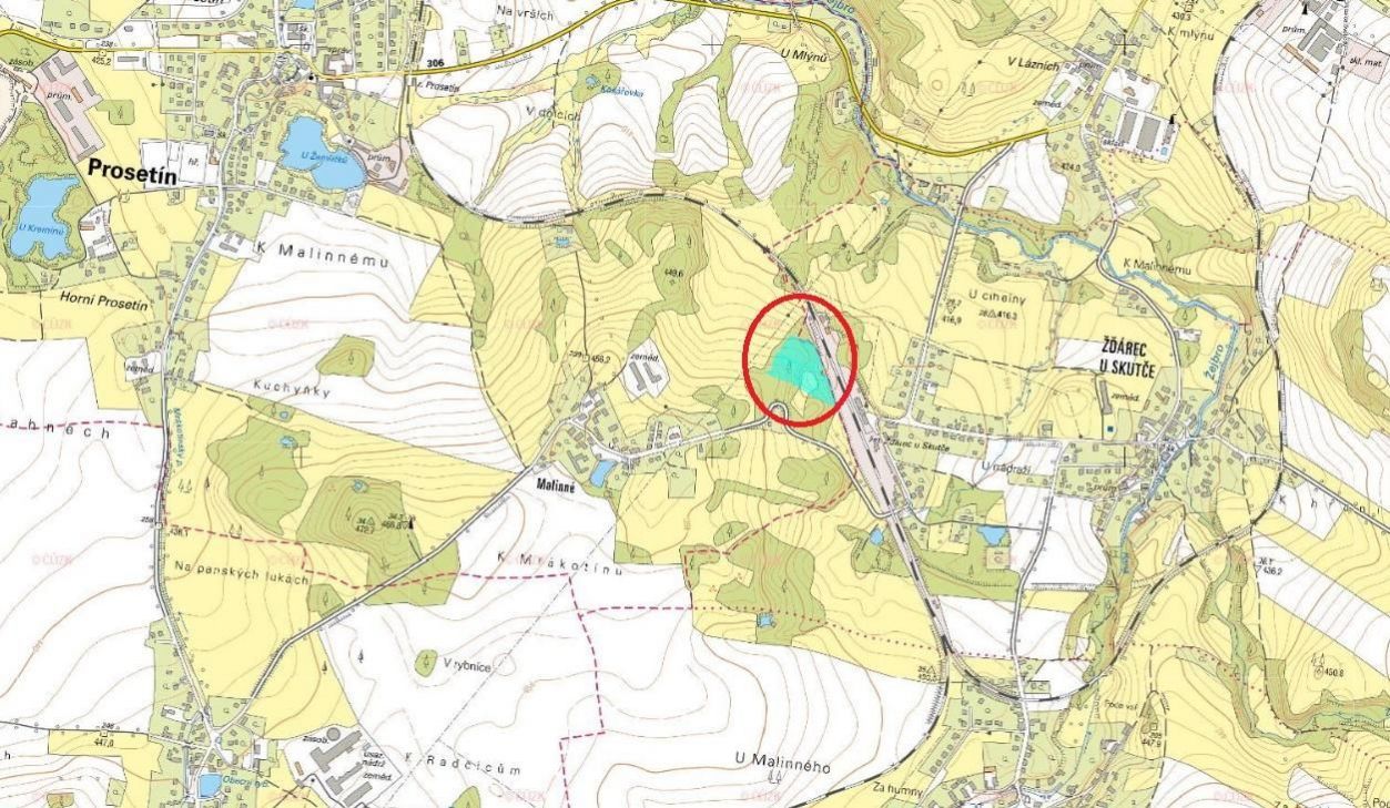 Lesní pozemek a další pozemky o výměře 8 724 m2, podíl 1/1, k.ú. Prosetín u Hlinska, okres Chrudim, obrázek č. 1