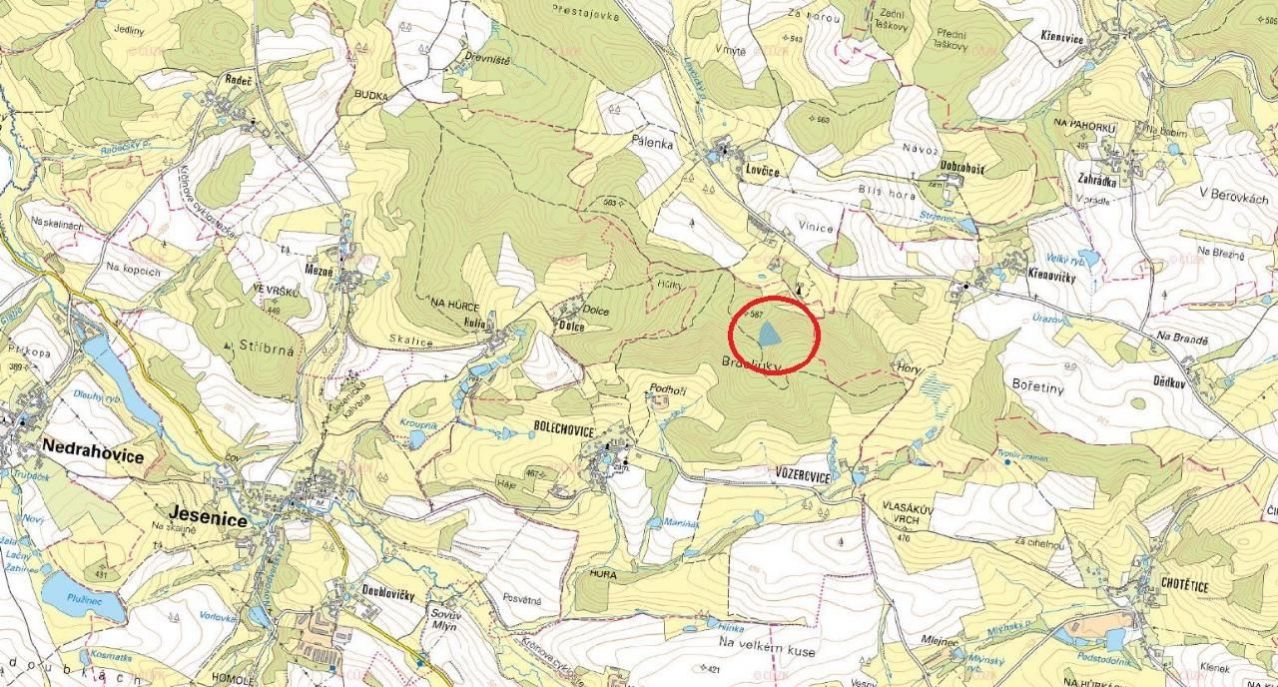 Lesní pozemek o výměře 10 891 m2, podíl 1/1, k.ú. Bolechovice I, okres Příbram, obrázek č. 1