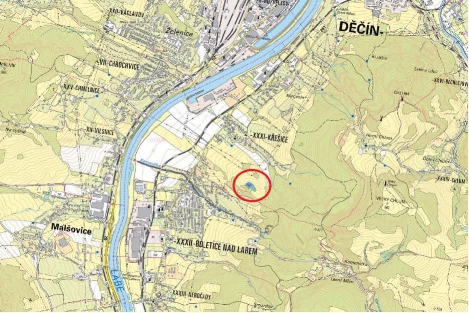 Lesní pozemek o výměře 7 454 m2, podíl 1/1, k.ú. Křešice u Děčína, okres Děčín, obrázek č. 1
