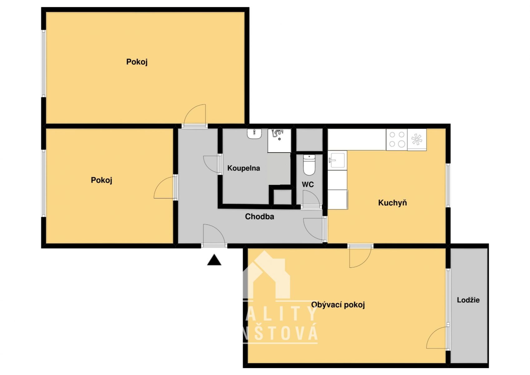 Pronájem prostorného bytu 3+1 s lodžií po zdařilé rekonstrukci, pěkná dispozice, sklep, CP 83 m2 + l, obrázek č. 3