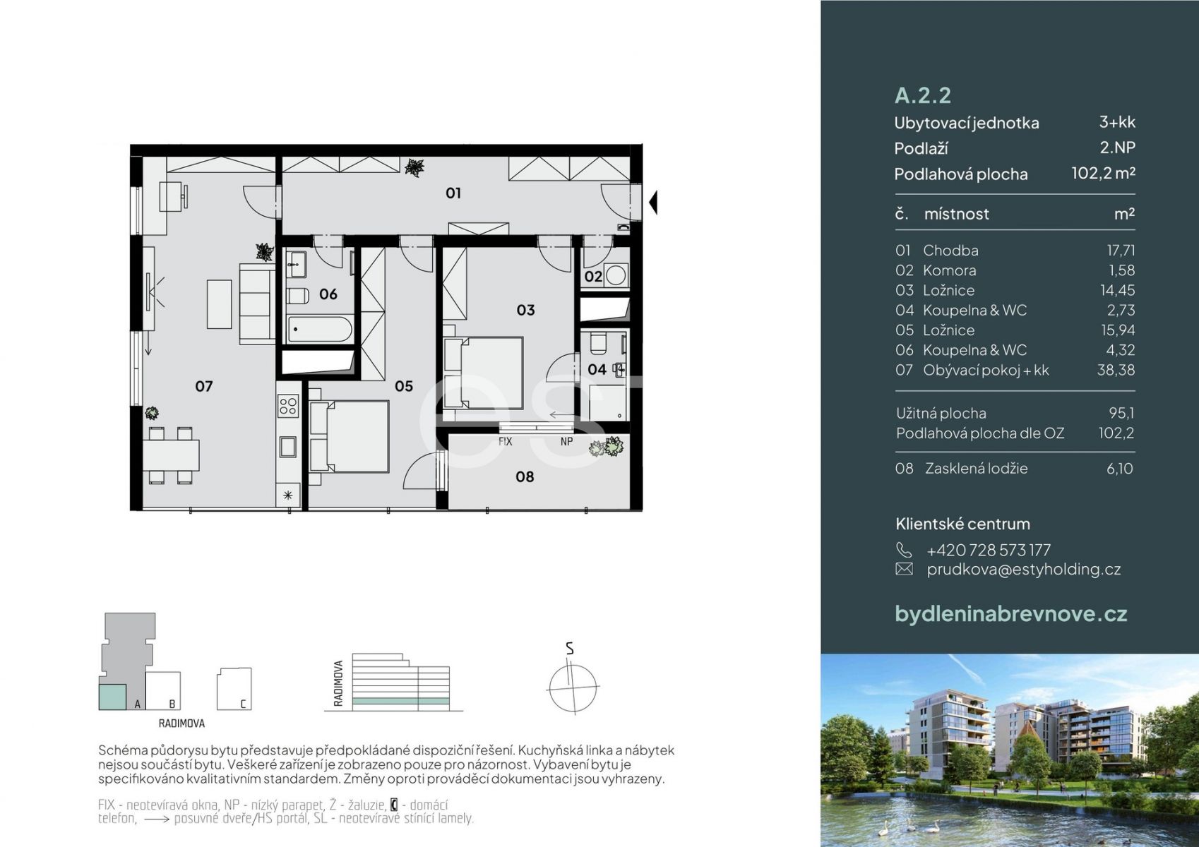 Prodej 3+kk 108,3 m2 včetně lodžie v rezidenci Radimova, Břevnov, obrázek č. 3
