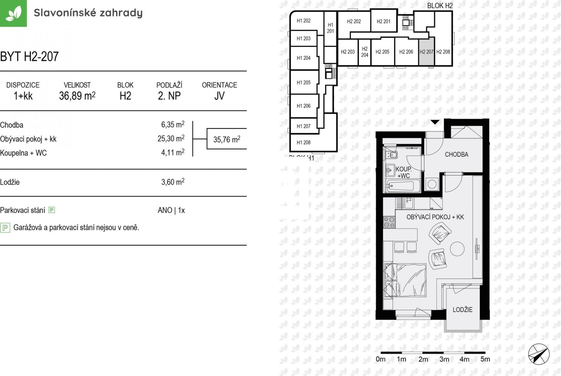 Prodej novostavby bytu 1+kk, SLAVONÍNSKÉ ZAHRADY - dům H2, obrázek č. 2