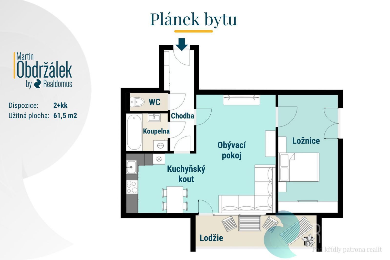 Prodej, byt 2+kk s parkovacím stáním, 60.5 m2, ul. Dlouhá, České Budějovice, obrázek č. 2