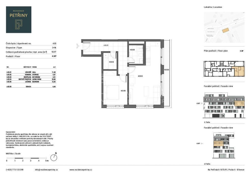 Prodej bytu 2+kk s terasou ( 62 + 6 m2 ) , sklepem a garážovým stáním v novostavbě, Praha-6, Petřiny, obrázek č. 3