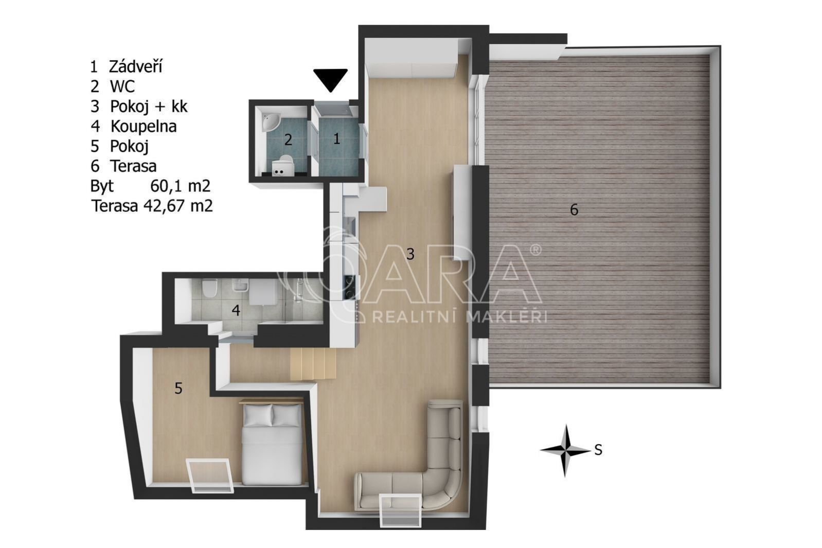 Prodej unikátního bytu 2+kk s velkou terasou, celkem 103 m2 klidu a soukromí, obrázek č. 2