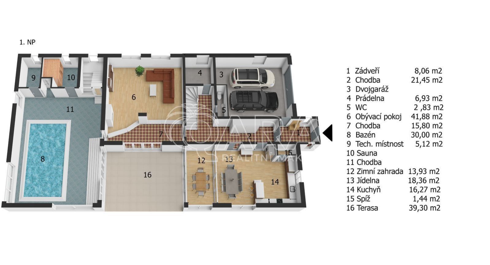 Velký rodinný dům 7+1 s plochou přes 500 m2, vlastní hřiště, bazén, terasa, pozemek 1.865 m2, obrázek č. 3
